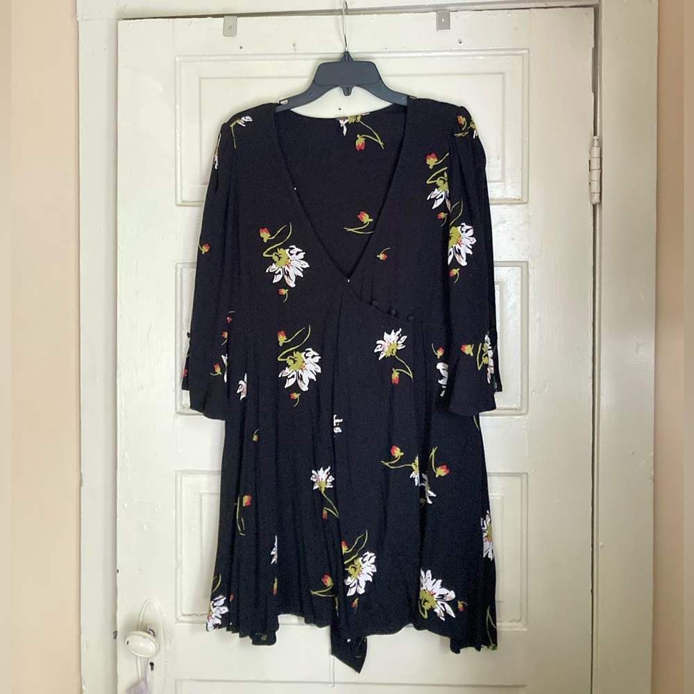 Free People Time On My Side Black Floral Wrap Dress - Picture 7 of 11